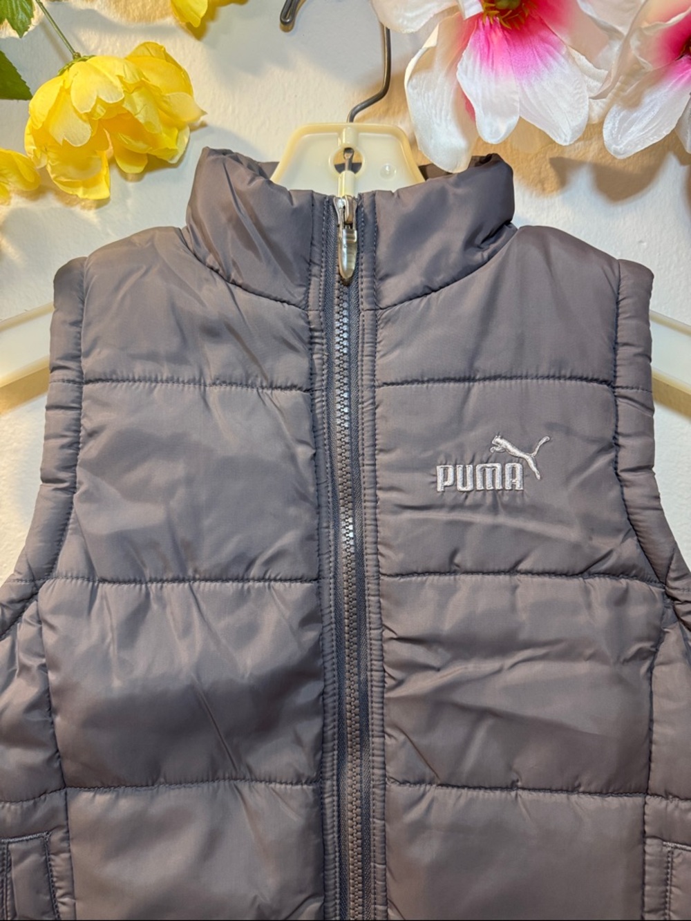 Puma Kids Gray Quilted Puffer Vest - Picture 2 of 8